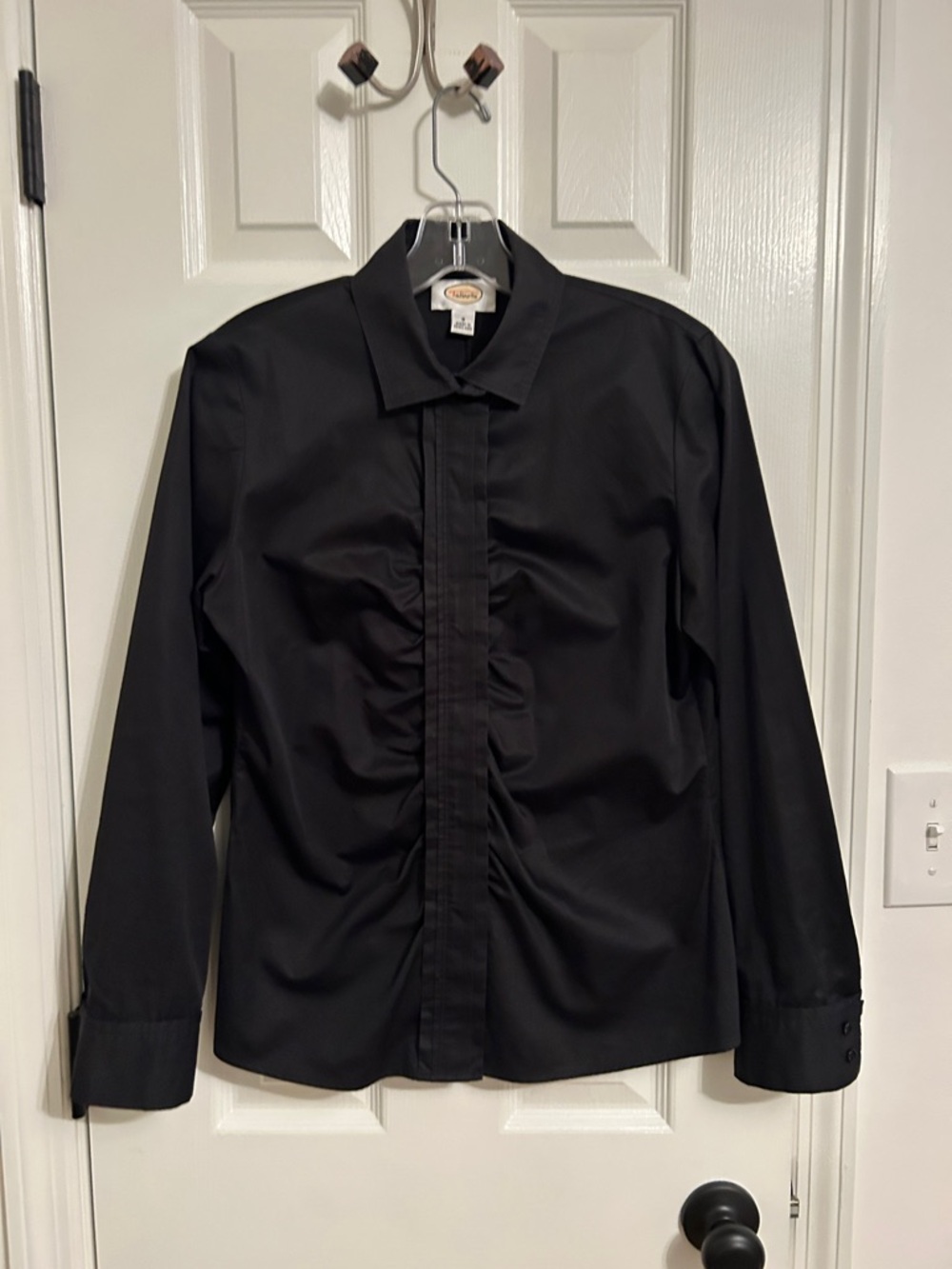 Talbots Black Ruffled Front Dress Shirt